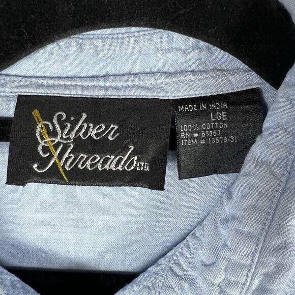 Vintage Button Up Chambray Top Kite Design Embroidery Womens Sz Large Cotton - Picture 6 of 8